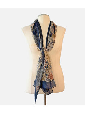 Ann Taylor Signed Silk Scarf Shawl Blue Paisley Hand Rolled Paisley 17"x68" EUC